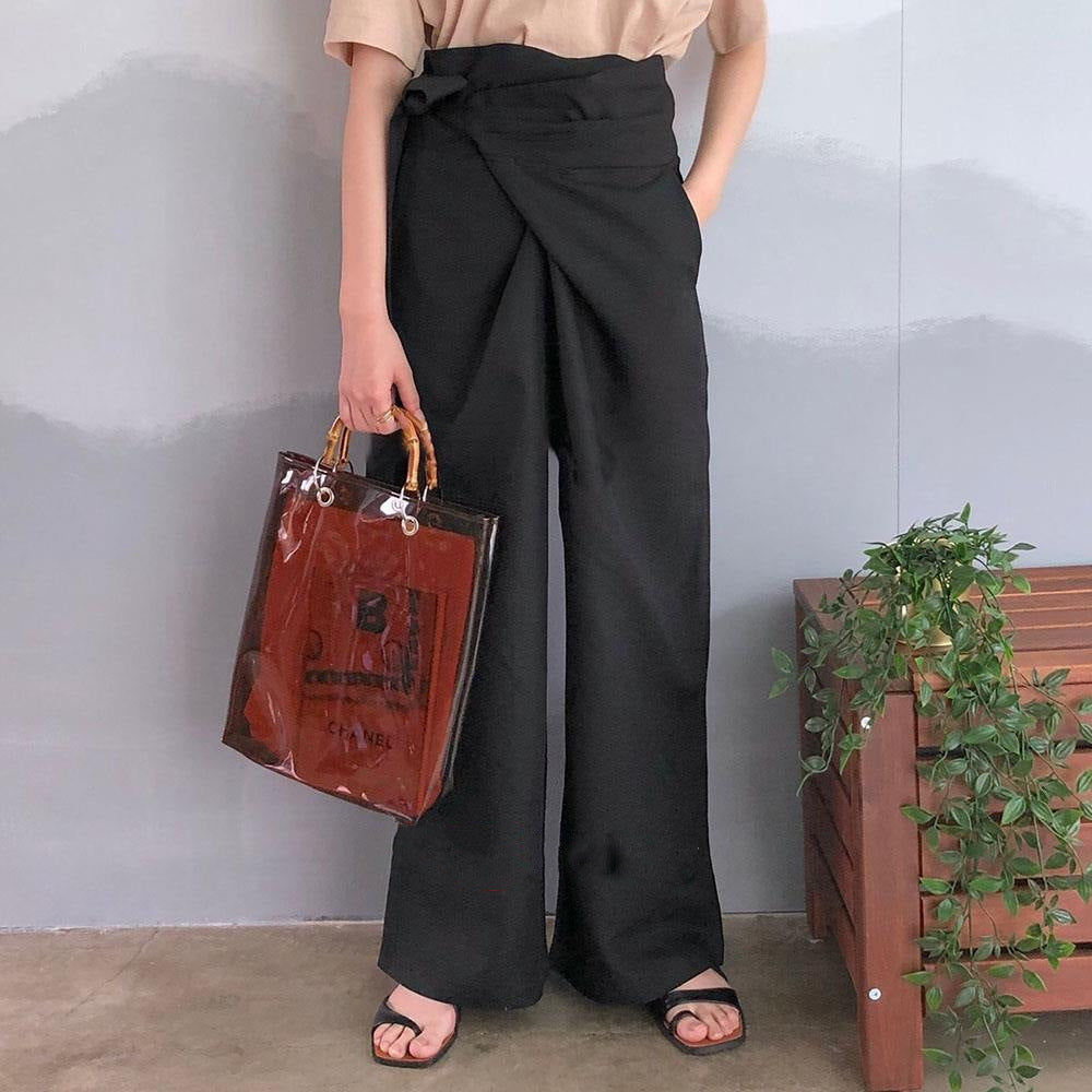 Pure color lace-up casual trousers