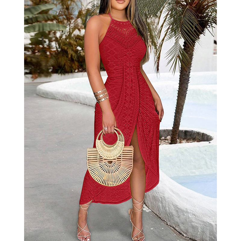 Feminine Sexy Halter Neck Ruffled Bodycon Midi Dress Elegant Sleeveless Cocktail Party Dress